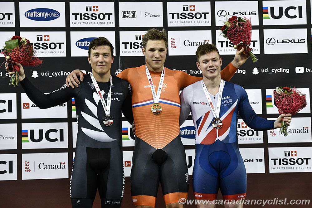 Men's Sprint podium - Ethan Mitchell, Jeffrey Hoogland, Jack Carlin
