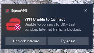 Screengrab of ExpressVPN being unable to connect