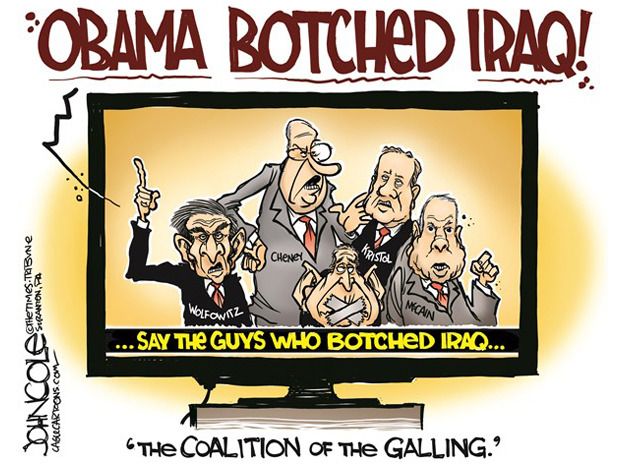 Political cartoon Obama Iraq critics