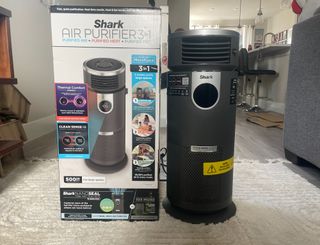 The Shark Air Purifier 3-in-1 next to its box