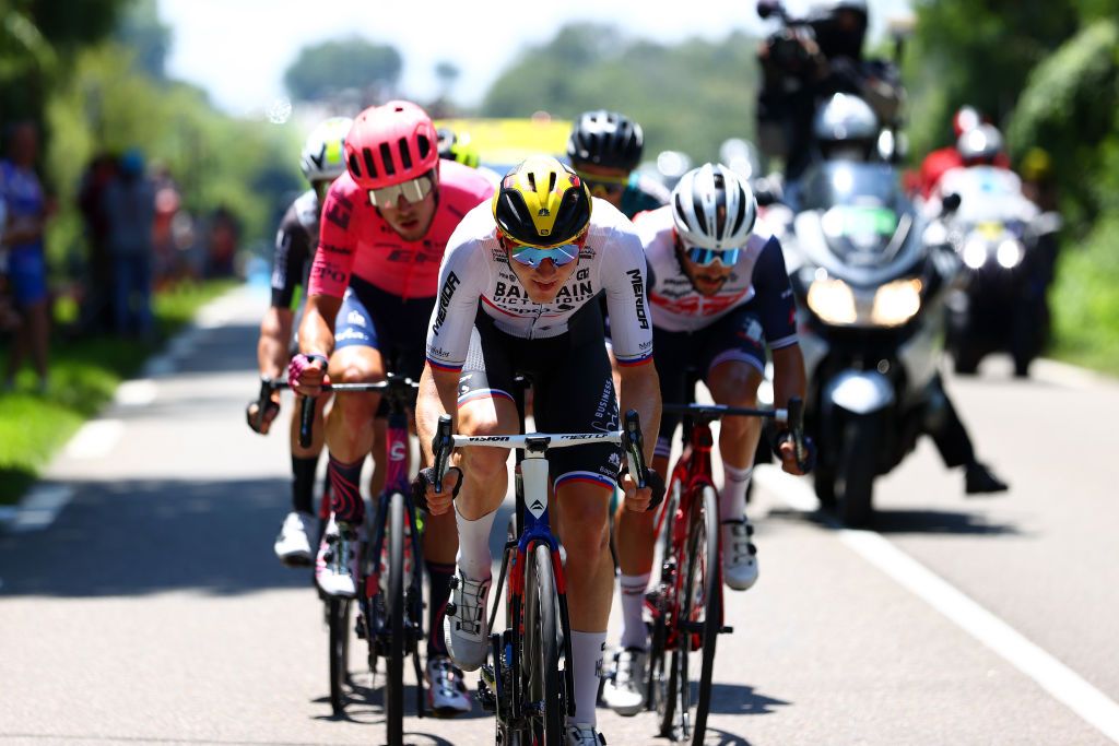 LIBOURNE FRANCE JULY 16 Matej Mohori of Slovenia and Team Bahrain Victorious in breakaway during the 108th Tour de France 2021 Stage 19 a 207km stage from Mourenx to Libourne LeTour TDF2021 on July 16 2021 in Libourne France Photo by Michael SteeleGetty Images