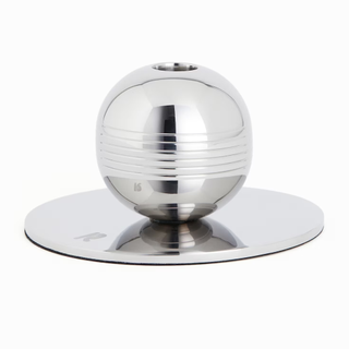A silver spherical candle holder