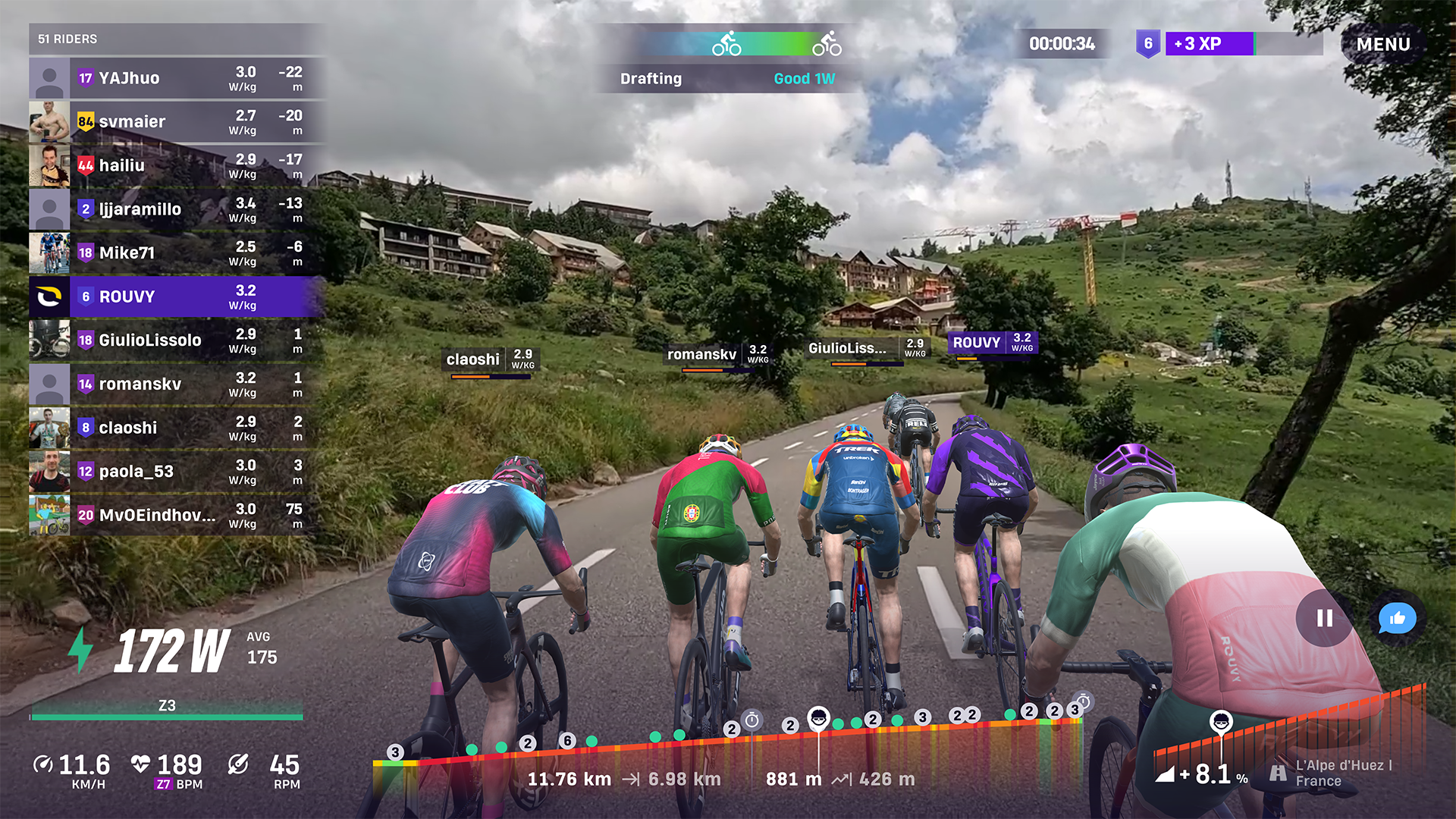 Screenshot of L&#039;Alpe d&#039;Huez on Rouvy