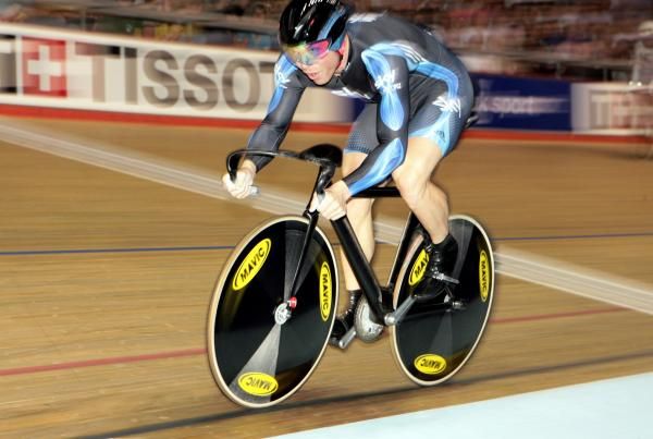 Chris Hoy (Great Britain) on the anchor leg of the Sky team in the men's team sprint
