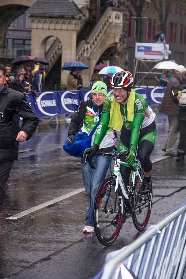 Soaked and frozen, Rund um K&ouml;ln runner-up Gediminas Bagadonas is still happy