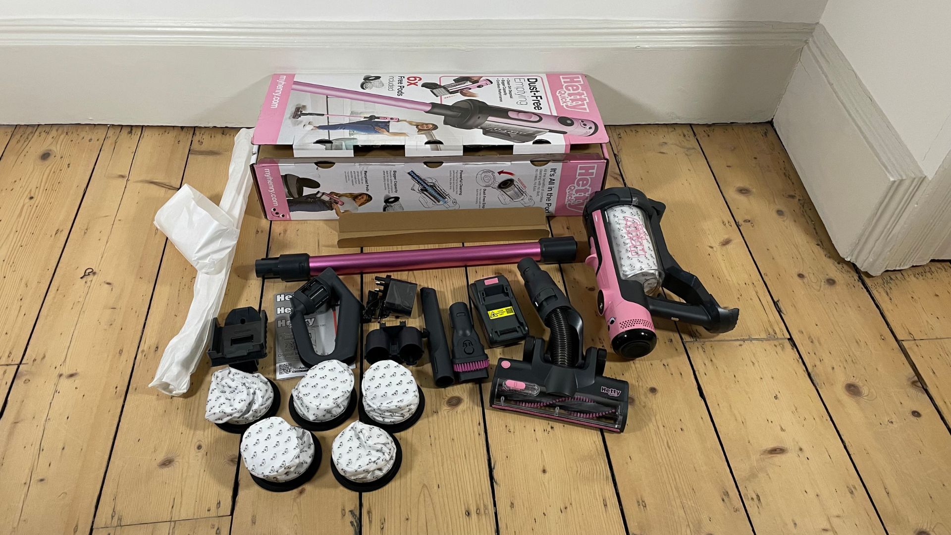 Hetty Quick Cordless Vacuum being tested in my home