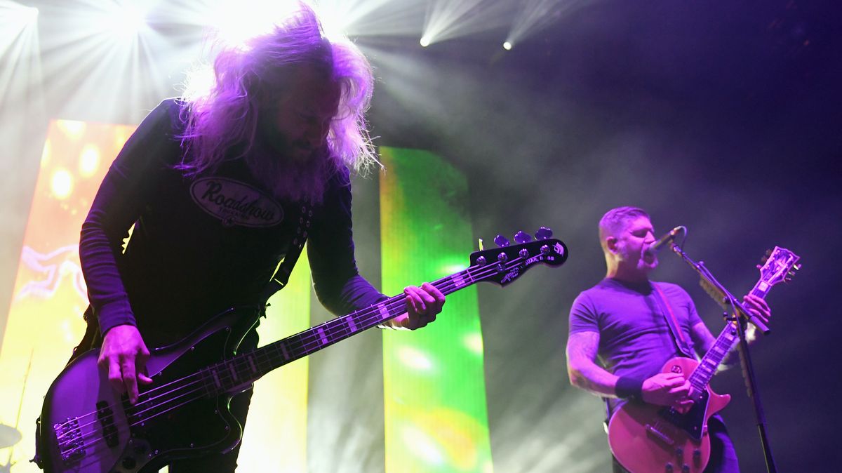 Mastodon&#039;s Troy Sanders (left) and Bill Kelliher perform at The Joint inside the Hard Rock Hotel &amp; Casino on June 28, 2019 in Las Vegas, Nevada