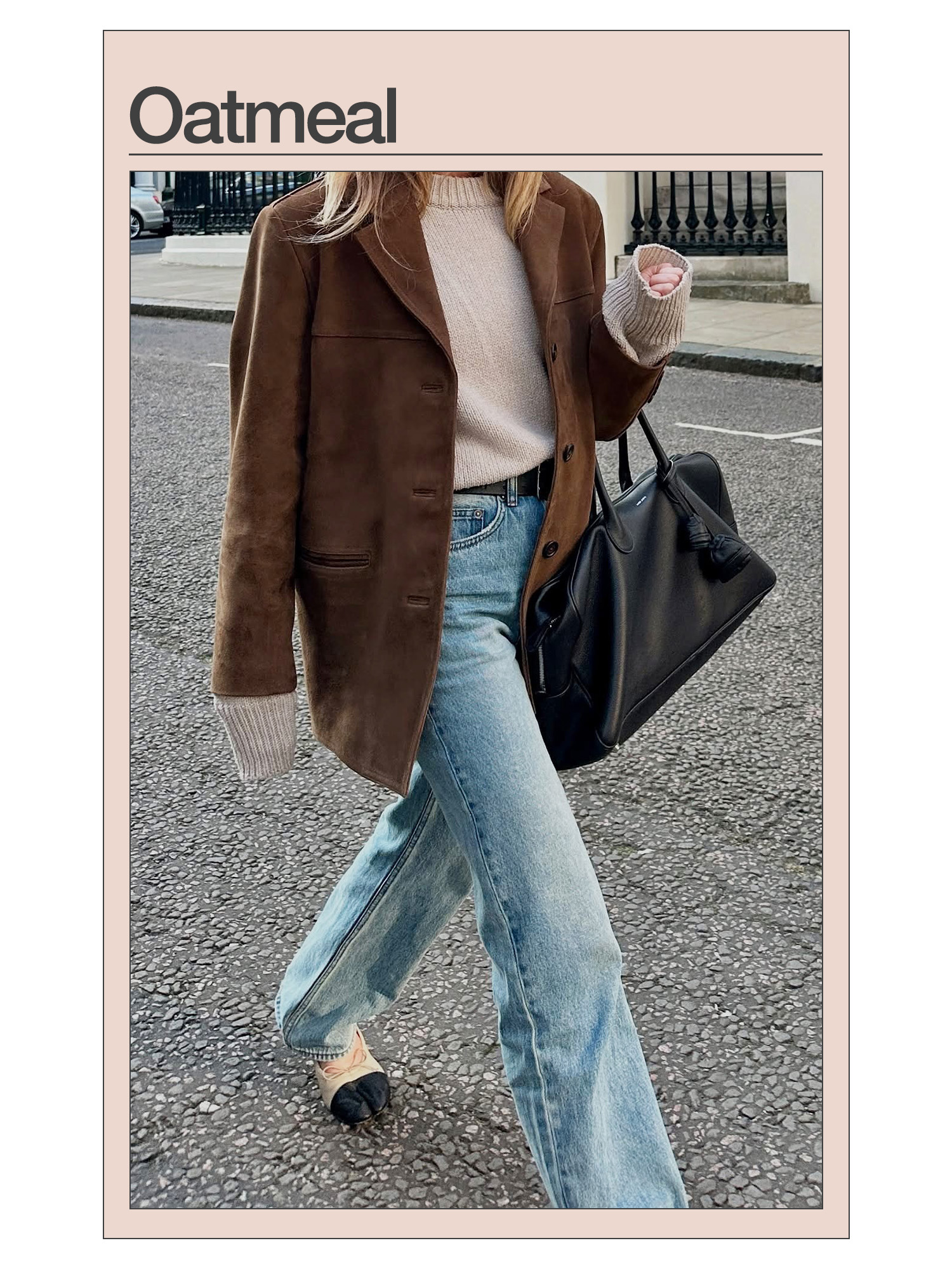 Jeanette Madsen wearing an oatmeal sweater