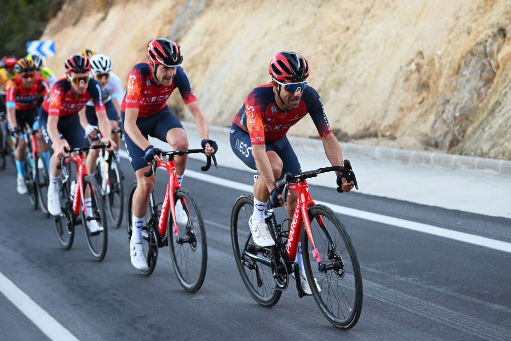 ALTURA SPAIN FEBRUARY 04 Jonathan Castroviejo of Spain and Team INEOS Grenadiers leads the peloton during the 74th Volta a la Comunitat Valenciana 2023 Stage 4 a 1816km stage from Burriana to Alto de la Cueva Santa Altura 832m VCV2023 VoltaValenciana on February 04 2023 in Altura Spain Photo by Dario BelingheriGetty Images