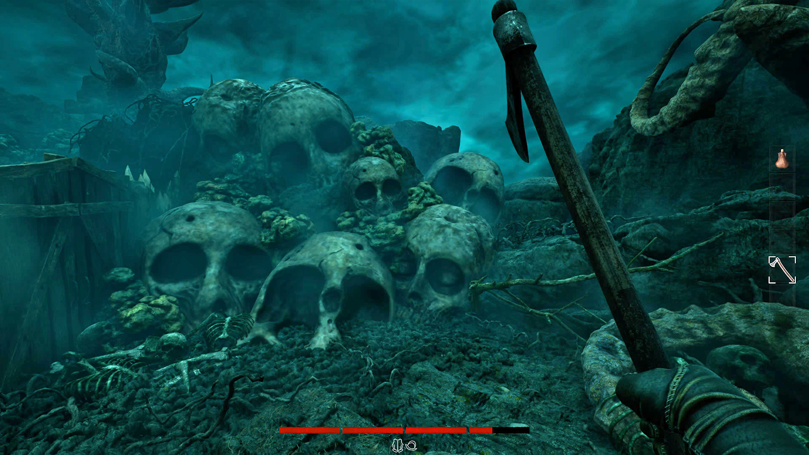 Screens from a horror game set in a dense jungle