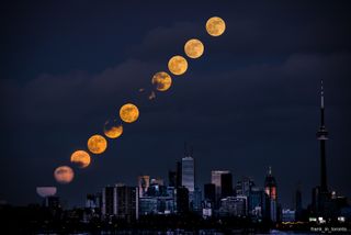 On Jan. 1, Frank Job captured this shot of the largest full moon of 2018 passing over Toronto: "Multiple image composite," he told Space.com in an email. "All images taken at 200mm f8 with varying shutter speeds to maintain moon brightness. City brightened in post."