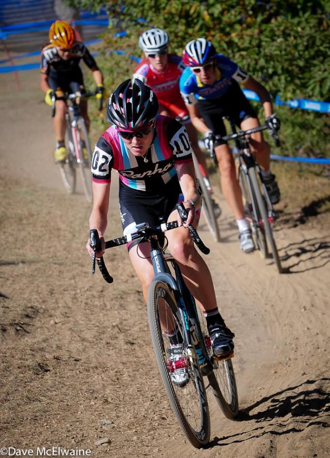 Gabby Durrin (Rapha Focus) with Helen Wyman, Elle Anderson, and Crystal Anthony chasing on lap two