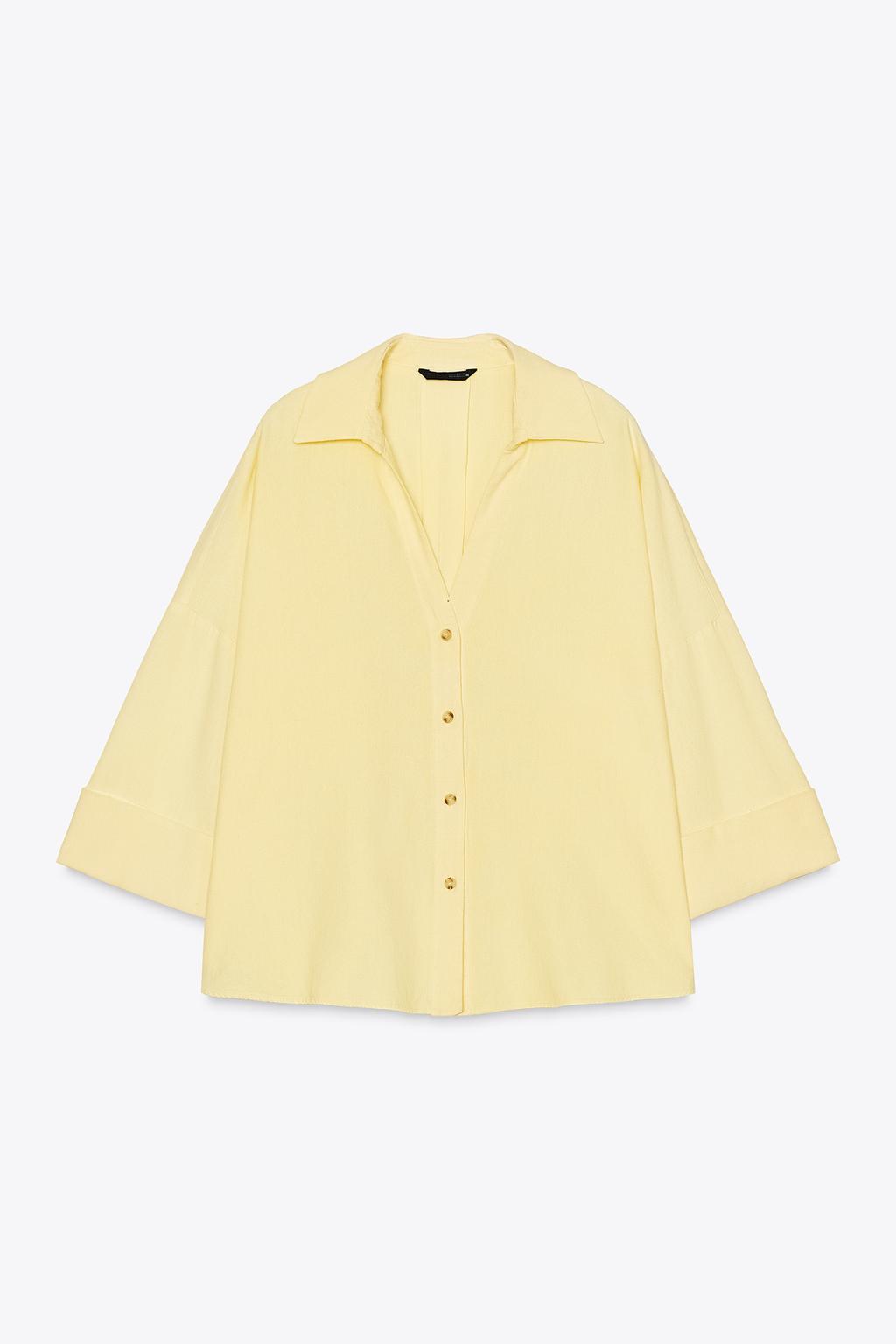 Linen Blend Wide Sleeve Shirt