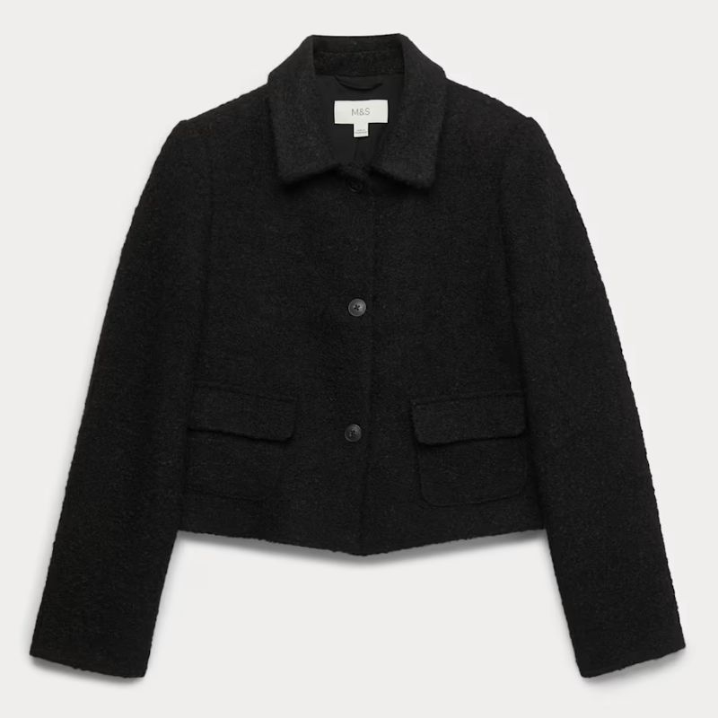 M&amp;amp;S, black cropped jacket