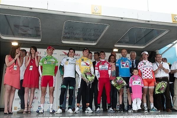 The jersey wearers after stage 2 of Boucles de la Mayenne.
