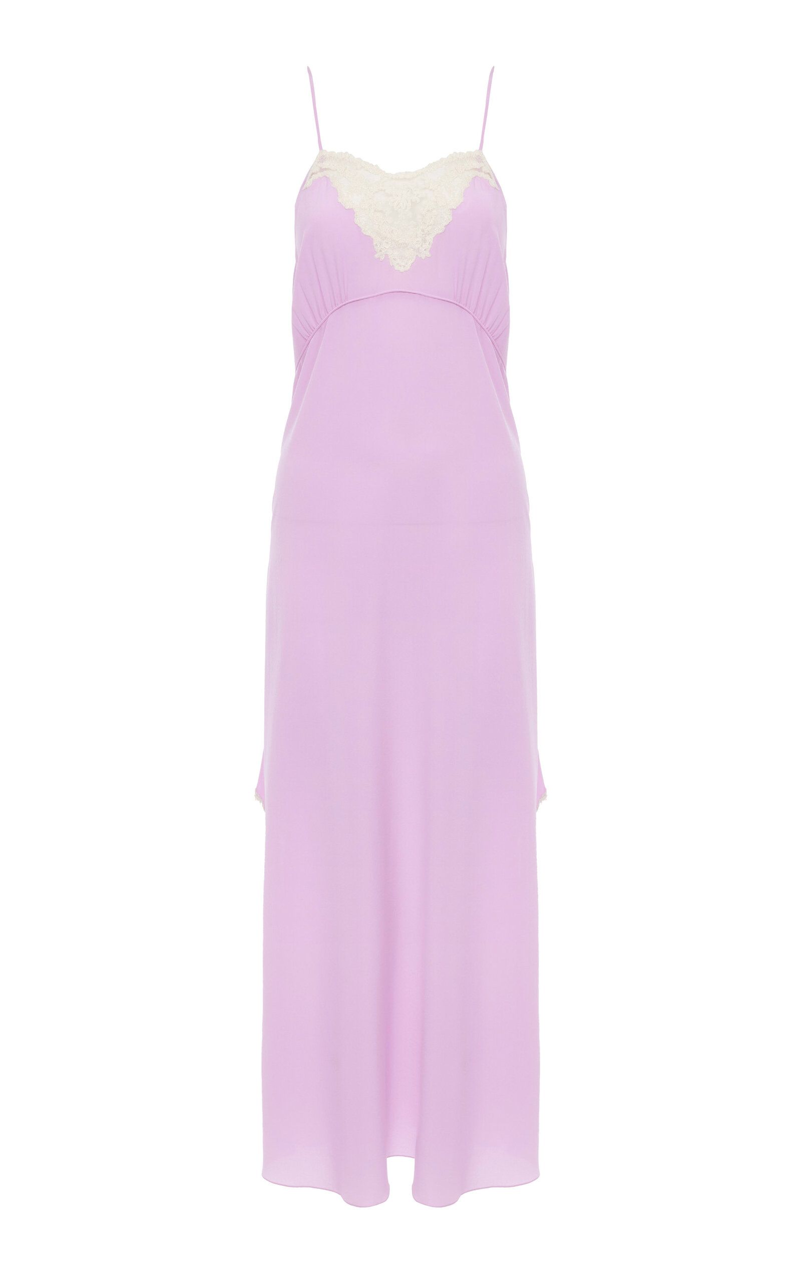 Lace-Trimmed Organic Silk Crepe De Chine Maxi Dress