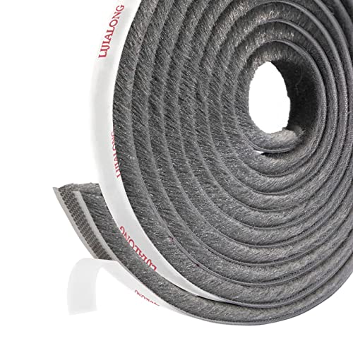 Fowong Draught Excluder for Doors, Windows Brush Seal Weatherstrip 4.9m(l) X 9 Mm(w) X 9mm(t) Insulation Tape Draught Excluder for Door, Air Stopper for Sliding Window- Grey