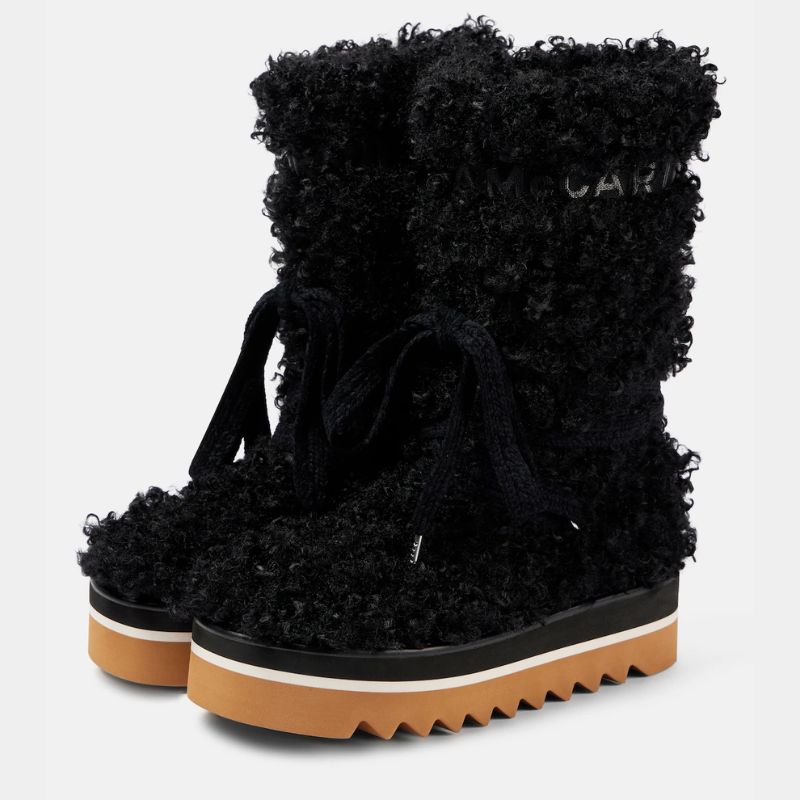Natalie Portman's faux fur, black snow boots from Stella McCartney