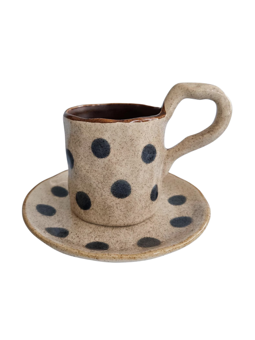 Augustine Little Lines Hand-Painted Ceramic Cup and Saucer Set