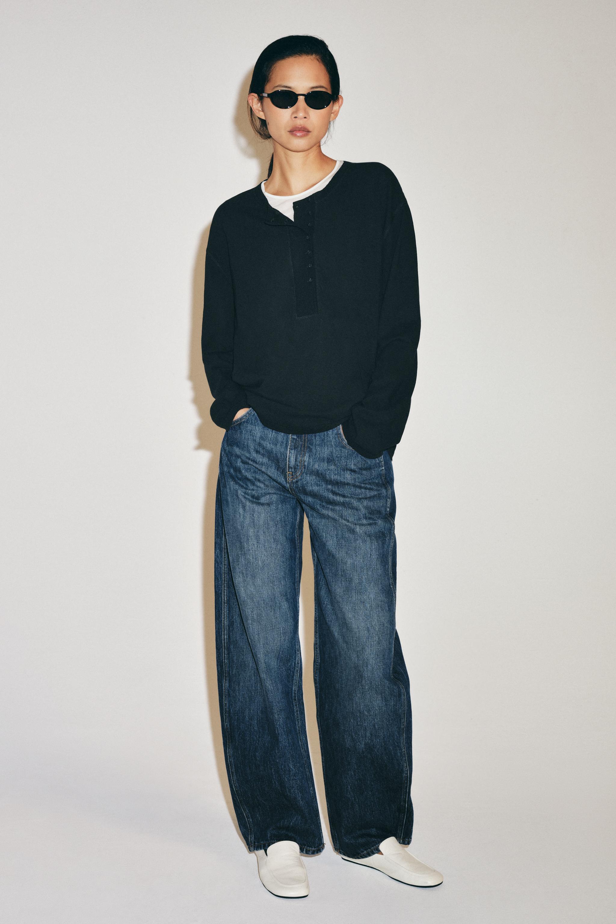 Linen Henley T-Shirt - Black - S