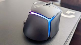 Logitech G502 X Lightspeed mouse on mousepad