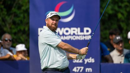 Shane Lowry hits a tee shot during round one of the 2025 DP World India Championship