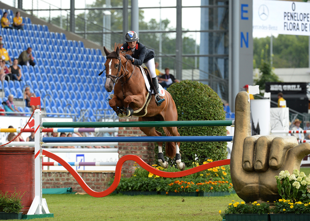 Penelope Leprovost and Flora De Mariposa keep their individual lead by jumping clear on the second day of the European Showjumping Championships 2015. Picture by Peter Nixon