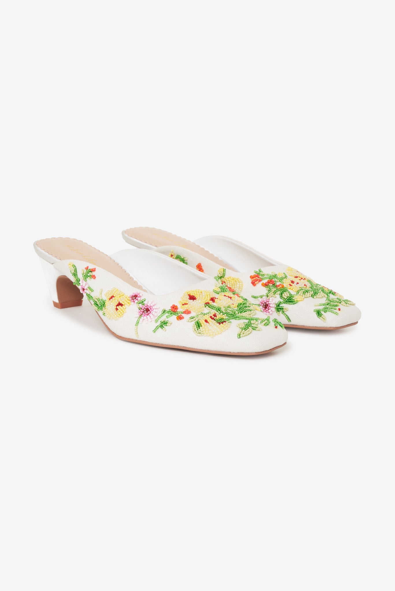 Elodie Floral Beaded Mule — White