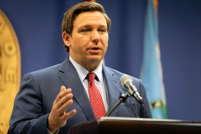 Florida Governor Ron DeSantis speaks during a press conference relating hurricane season updates at the Miami-Dade Emergency Operations Center on June 8, 2020 in Miami, Florida.