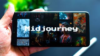 Midjourney display on phone being held in hand