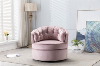 sustainable furniture at Wayfair Rossdorf Park Metivier 33.5" Wide Tufted Velvet Swivel Barrel Chair, Was