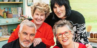 Prue Leith, Paul Hollywood, Noah Fielding, and Sandi Toksvig in The Great British Baking Show