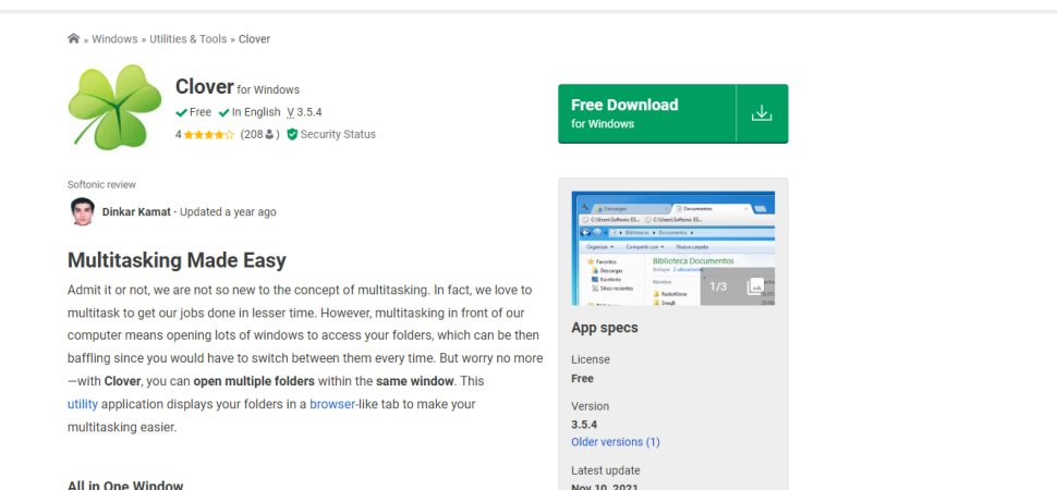 Tangkapan layar situs web untuk Clover