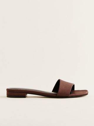 Brown satin slide sandal