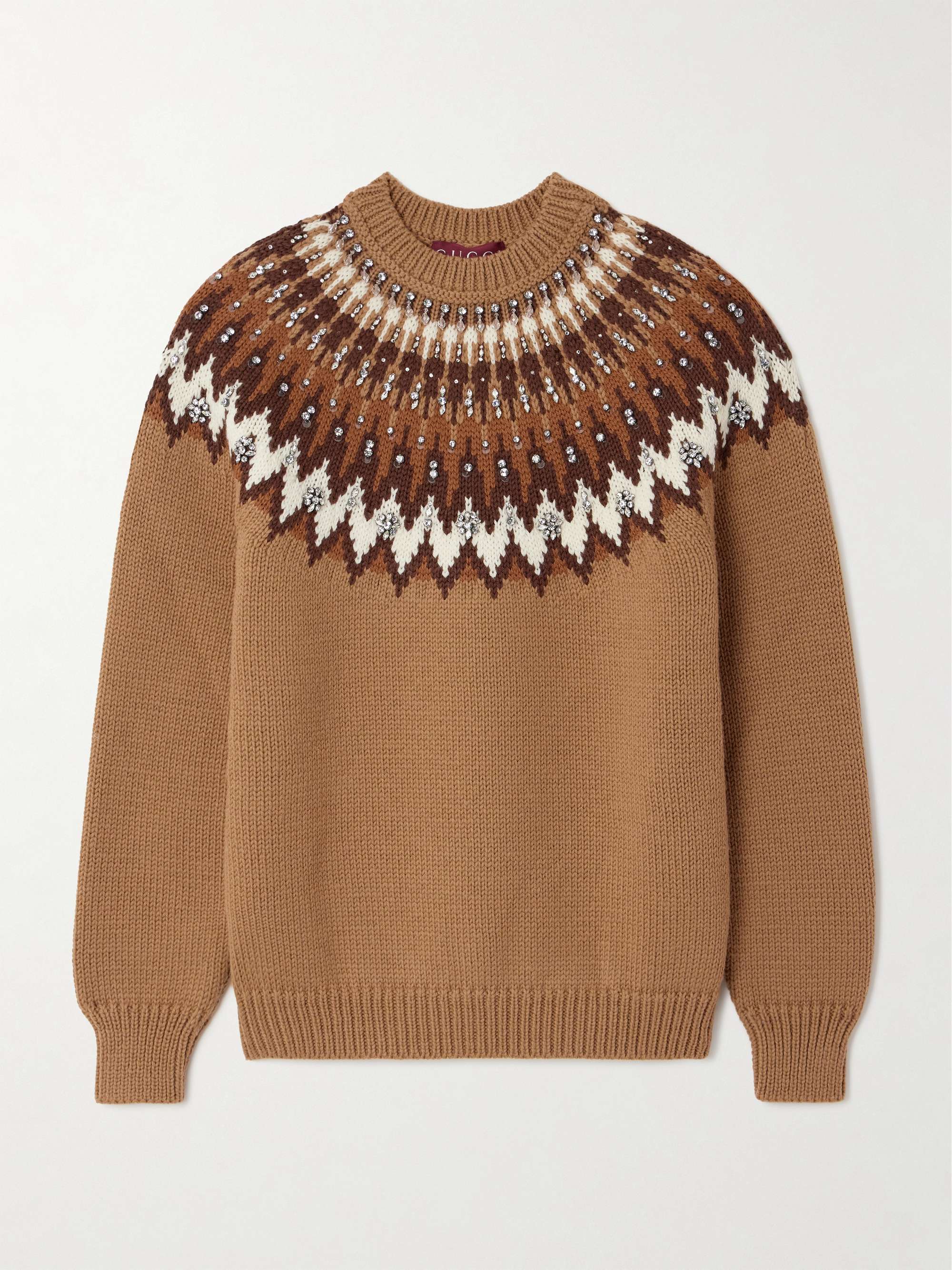 Crystal-Embellished Fair Isle Wool-Blend Sweater
