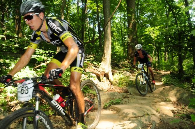 Kerry Werner (BMC Development MTB Team) followed closely by Russell Finsterwald (Trek)