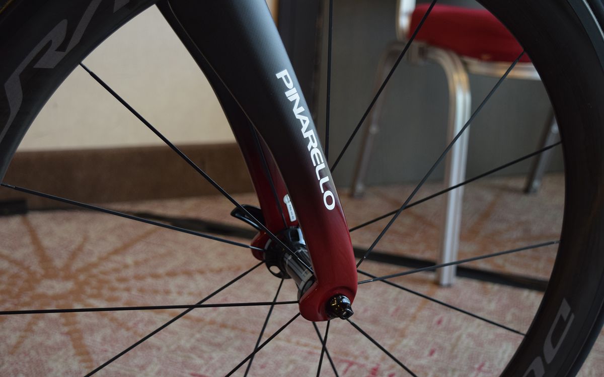 The Dogma F12 features tabs on the rear of the fork dropouts for claimed aero benefits