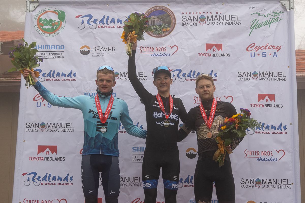 Men's Podium for stage 2 (L to R): second place Tyler Stites, winner AJ August, third place Riley Sheehan