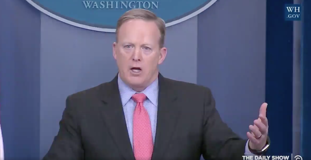 Sean Spicer counts to 100 to celebrate 100 days of the Trump presidency.