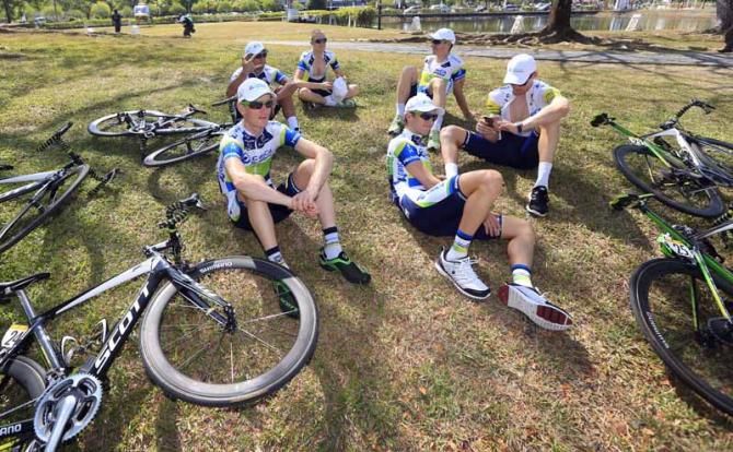 Orica - GreenEDGE riders relax in the afternoon sun