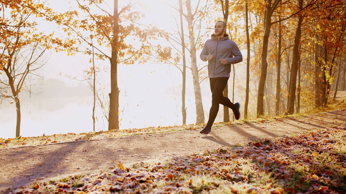 A man running in a park