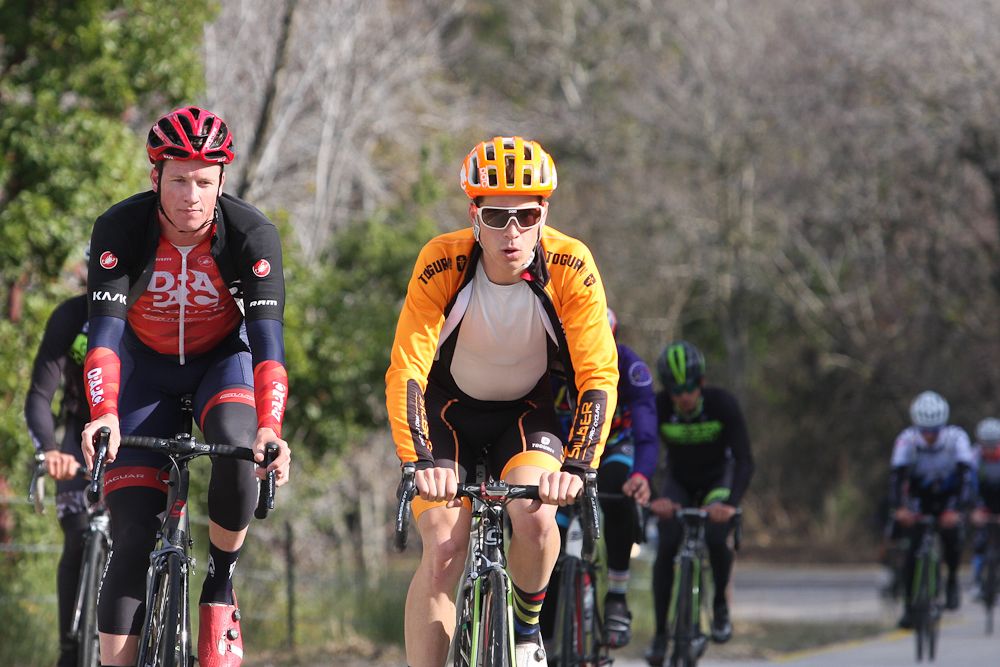 Ben Perry and Jason Lowndes make their way up a climb.