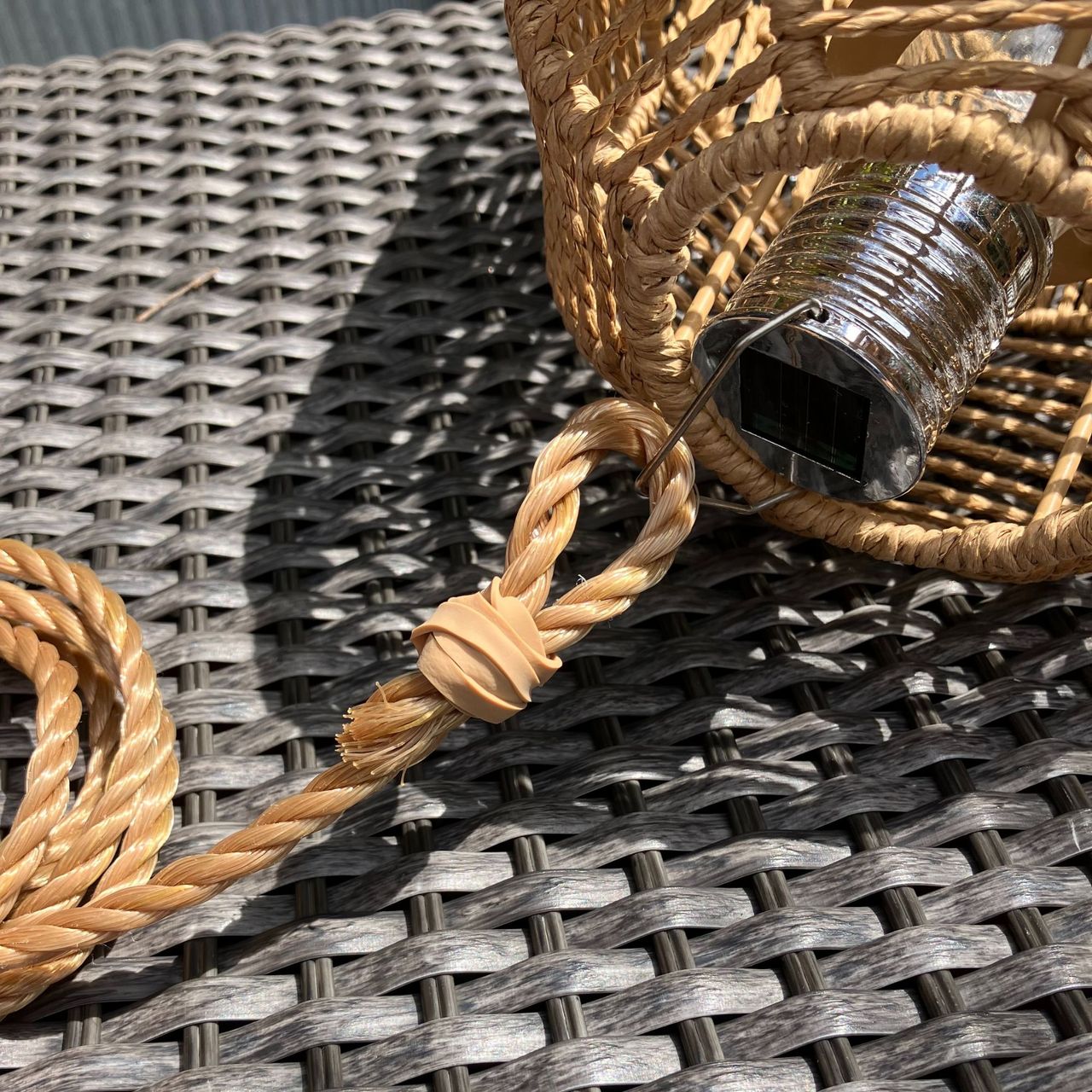 outdoor woven hanging light with rope