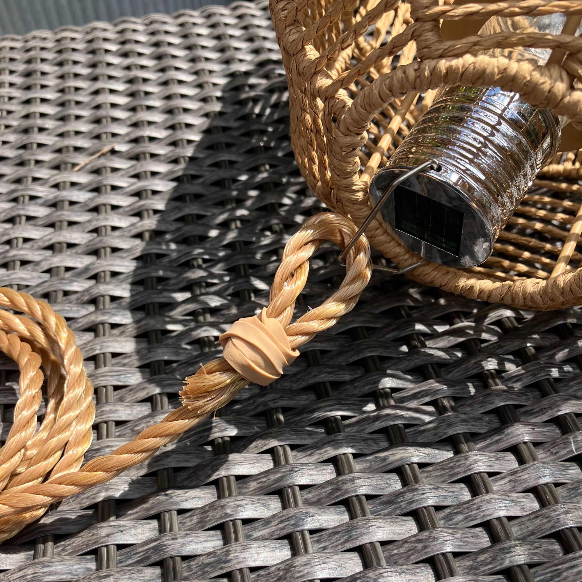 outdoor woven hanging light with rope