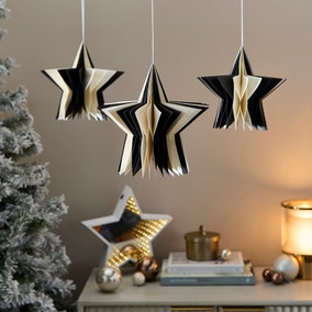 Pack of 3 Black &amp;amp; White Folding Paper Stars