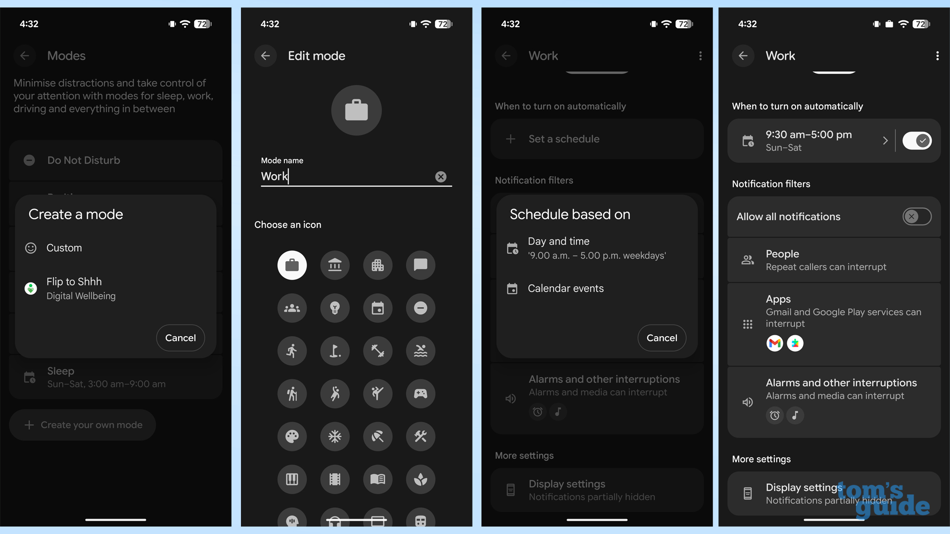 Manage Android notifications setting up a mode