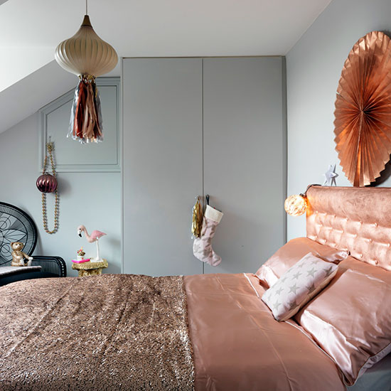 bedroom with copper metallic craft paint and wardrobe