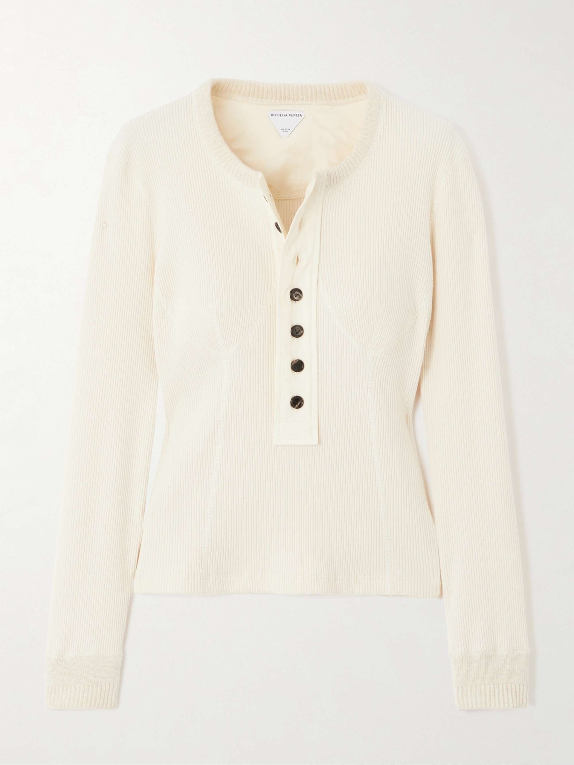 Ribbed Stretch-Cotton Henley Top