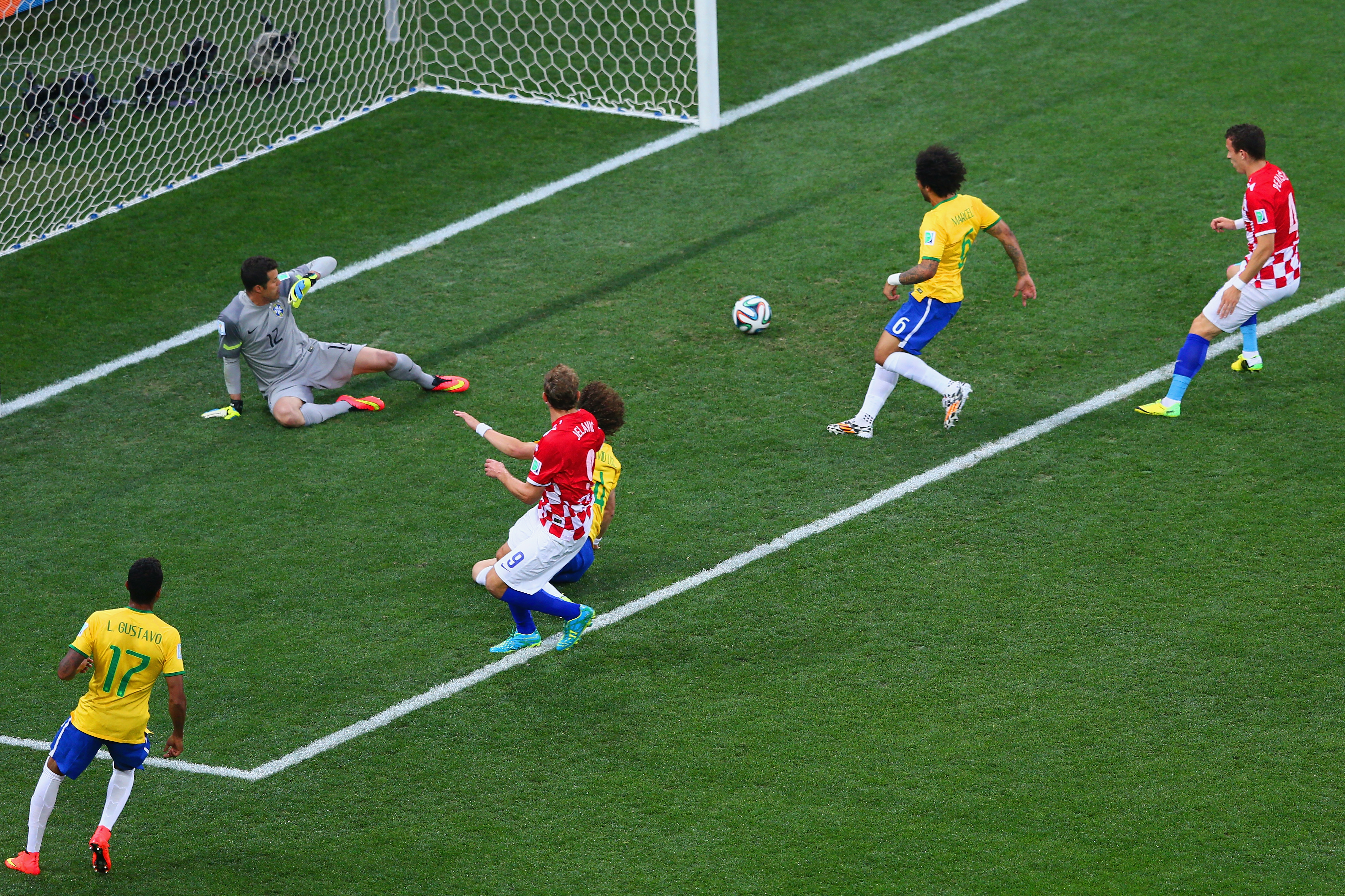 Brazil's Marcelo scores an own goal against Croatia in the opening game of the 2014 World Cup.