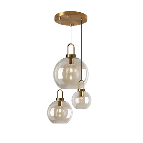 I-Xun 3-Light Amber Glass Pendant Lights &amp;ndash; Rustic Farmhouse Ceiling Light Fixture for Kitchen Island, Dining Room, or Living Room Large Multi-Shape Hanging Light (spherical)